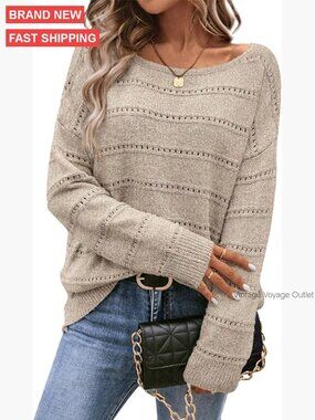 Oversized Cable Knit Pullover Sweater Boat Neck Long Sleeve